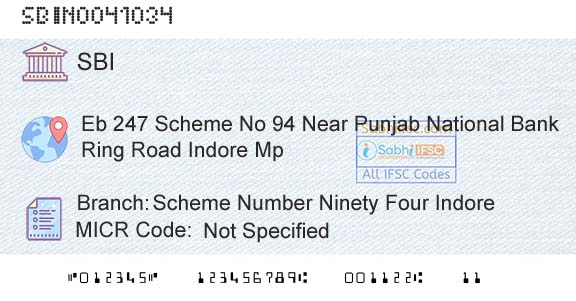 State Bank Of India Scheme Number Ninety Four IndoreBranch 