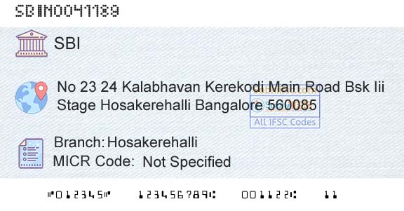State Bank Of India HosakerehalliBranch 