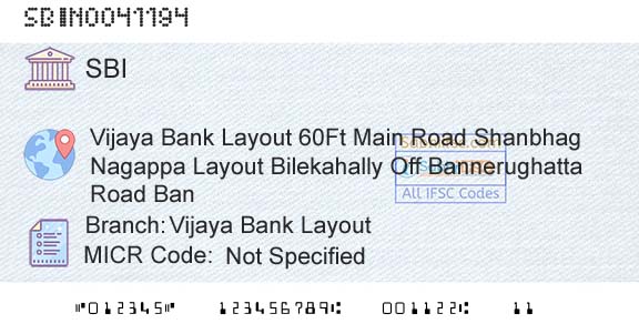 State Bank Of India Vijaya Bank LayoutBranch 
