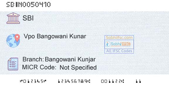 State Bank Of India Bangowani KunjarBranch 