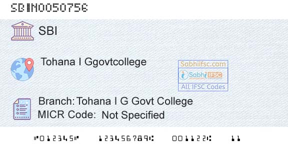 State Bank Of India Tohana I G Govt CollegeBranch 