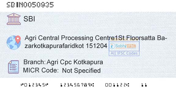 State Bank Of India Agri Cpc KotkapuraBranch 