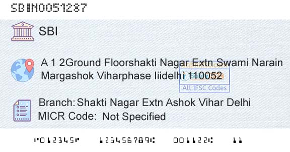 State Bank Of India Shakti Nagar Extn Ashok Vihar DelhiBranch 