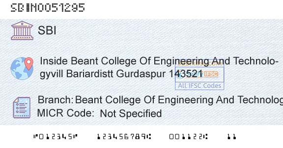 State Bank Of India Beant College Of Engineering And TechnologyBranch 