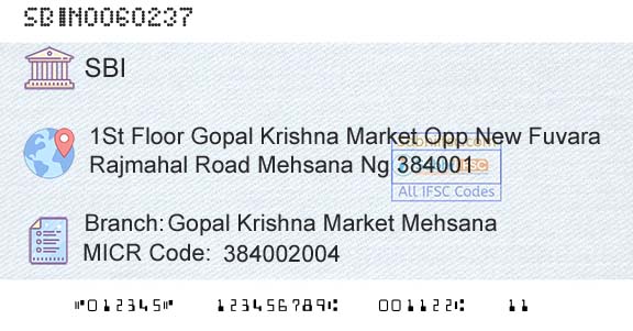 State Bank Of India Gopal Krishna Market MehsanaBranch 