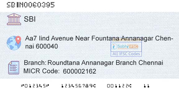 State Bank Of India Roundtana Annanagar Branch ChennaiBranch 
