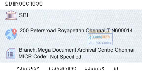 State Bank Of India Mega Document Archival Centre ChennaiBranch 