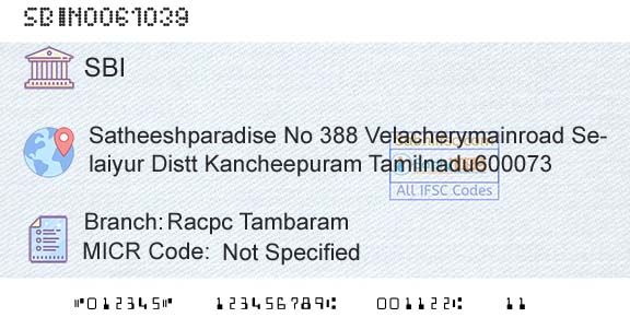 State Bank Of India Racpc TambaramBranch 