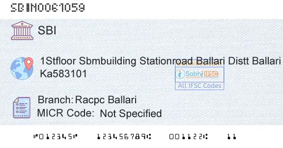 State Bank Of India Racpc BallariBranch 