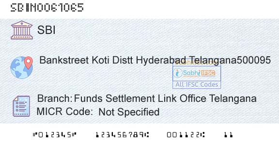 State Bank Of India Funds Settlement Link Office TelanganaBranch 