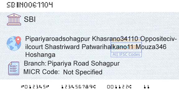 State Bank Of India Pipariya Road SohagpurBranch 