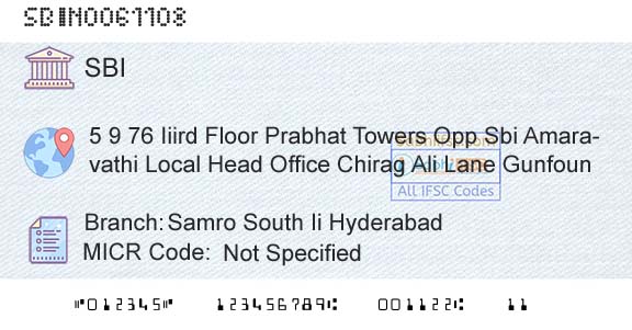 State Bank Of India Samro South Ii HyderabadBranch 
