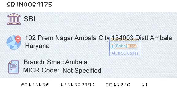 State Bank Of India Smec AmbalaBranch 