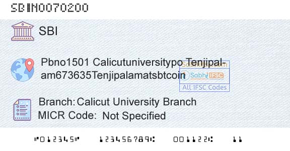 State Bank Of India Calicut University BranchBranch 