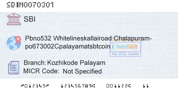 State Bank Of India Kozhikode PalayamBranch 