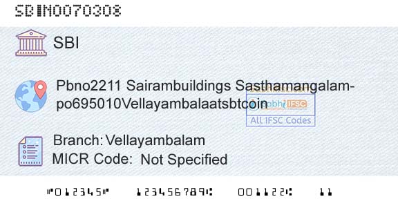 State Bank Of India VellayambalamBranch 