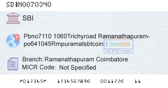 State Bank Of India Ramanathapuram CoimbatoreBranch 