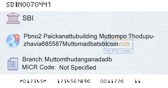 State Bank Of India MuttomthudanganadadbBranch 