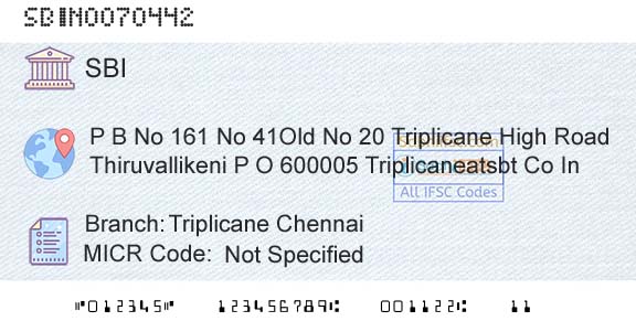 State Bank Of India Triplicane ChennaiBranch 