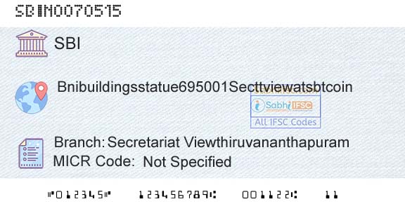 State Bank Of India Secretariat ViewthiruvananthapuramBranch 