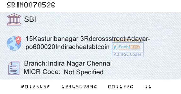 State Bank Of India Indira Nagar ChennaiBranch 