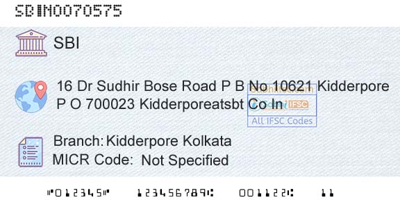 State Bank Of India Kidderpore KolkataBranch 
