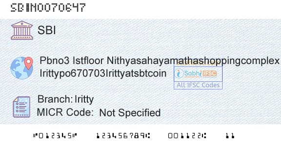 State Bank Of India IrittyBranch 
