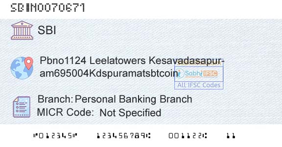 State Bank Of India Personal Banking BranchBranch 