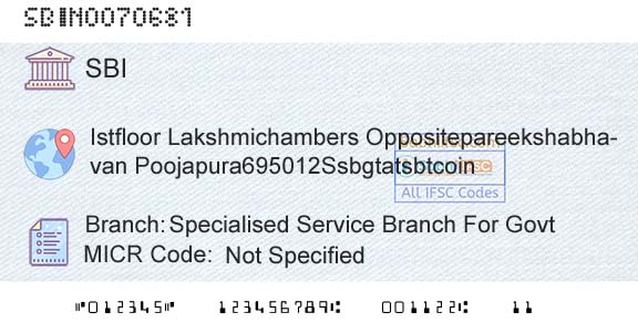 State Bank Of India Specialised Service Branch For GovtBranch 
