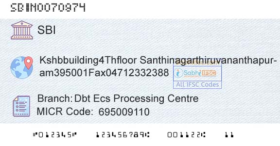 State Bank Of India Dbt Ecs Processing CentreBranch 