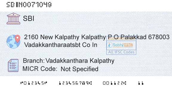 State Bank Of India Vadakkanthara KalpathyBranch 