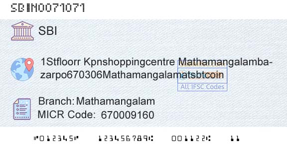 State Bank Of India MathamangalamBranch 