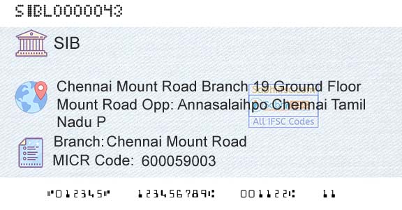 South Indian Bank Chennai Mount RoadBranch 