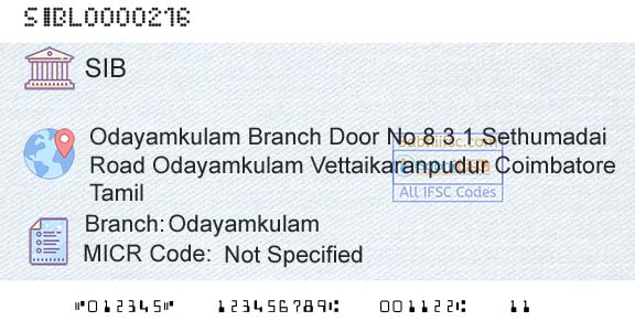 South Indian Bank OdayamkulamBranch 
