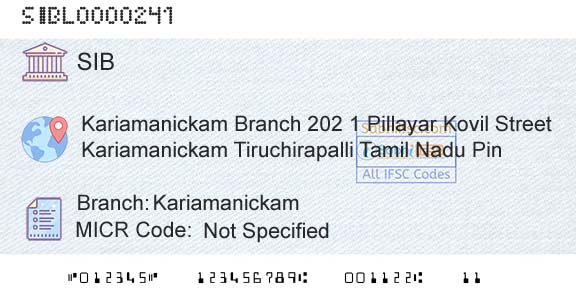 South Indian Bank KariamanickamBranch 