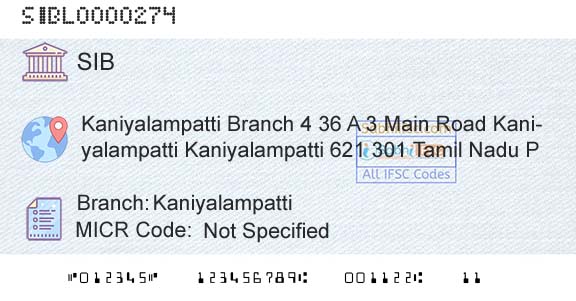 South Indian Bank KaniyalampattiBranch 