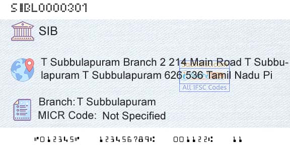 South Indian Bank T SubbulapuramBranch 