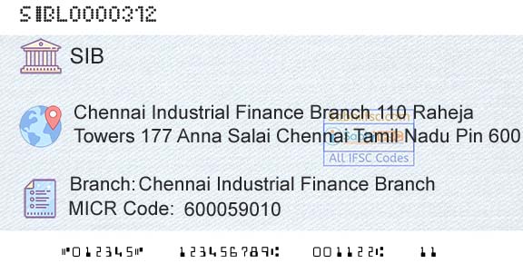 South Indian Bank Chennai Industrial Finance BranchBranch 