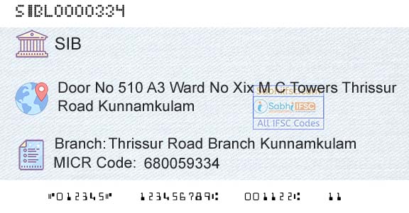 South Indian Bank Thrissur Road Branch KunnamkulamBranch 