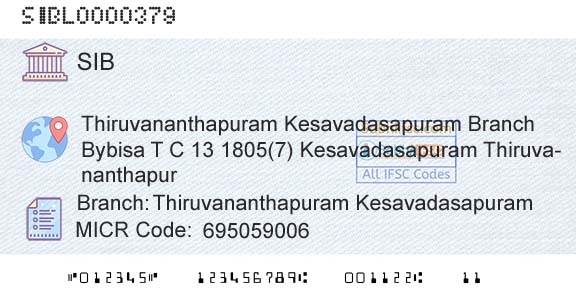 South Indian Bank Thiruvananthapuram KesavadasapuramBranch 