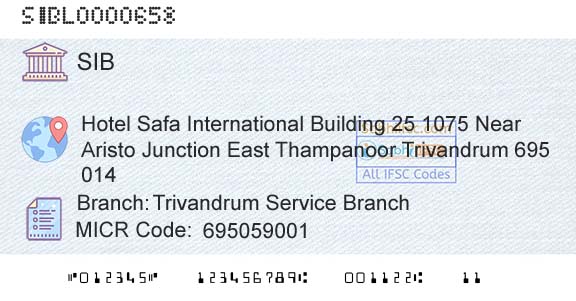 South Indian Bank Trivandrum Service BranchBranch 