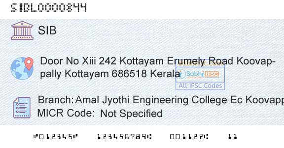 South Indian Bank Amal Jyothi Engineering College Ec KoovappallyBranch 