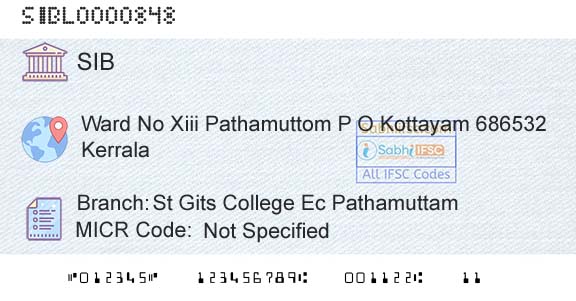South Indian Bank St Gits College Ec PathamuttamBranch 