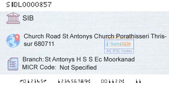 South Indian Bank St Antonys H S S Ec MoorkanadBranch 