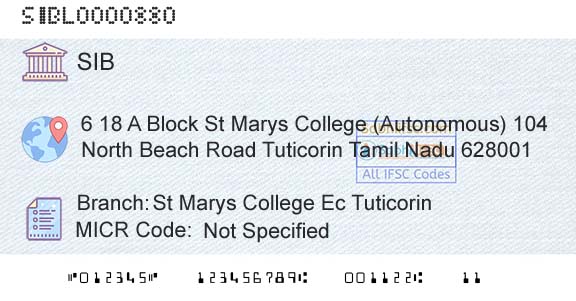 South Indian Bank St Marys College Ec TuticorinBranch 