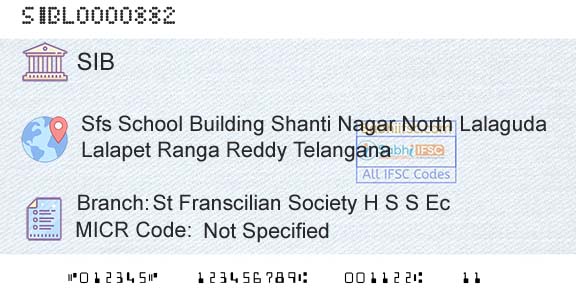 South Indian Bank St Franscilian Society H S S EcBranch 