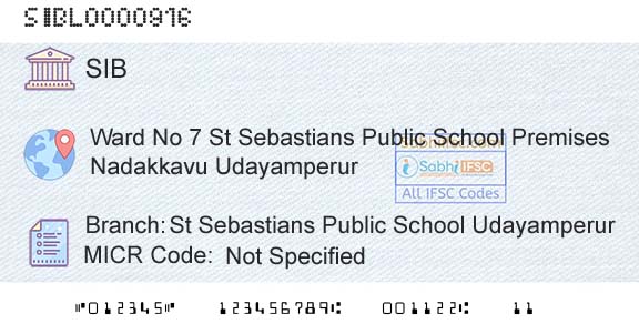 South Indian Bank St Sebastians Public School UdayamperurBranch 