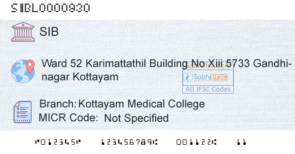 South Indian Bank Kottayam Medical CollegeBranch 