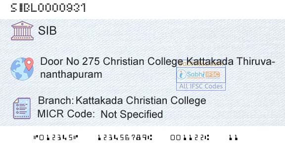 South Indian Bank Kattakada Christian CollegeBranch 