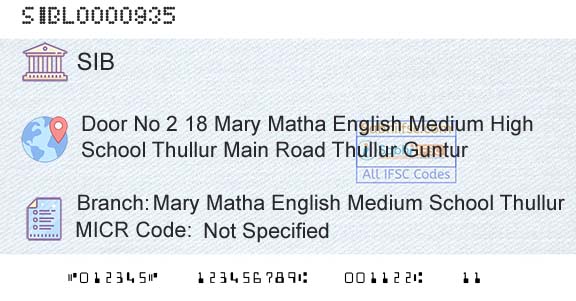 South Indian Bank Mary Matha English Medium School ThullurBranch 
